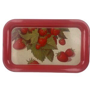 Vintage Rectangular Metal Tray  Strawberry Design 14" x 9"  Retro Kitchen Decor